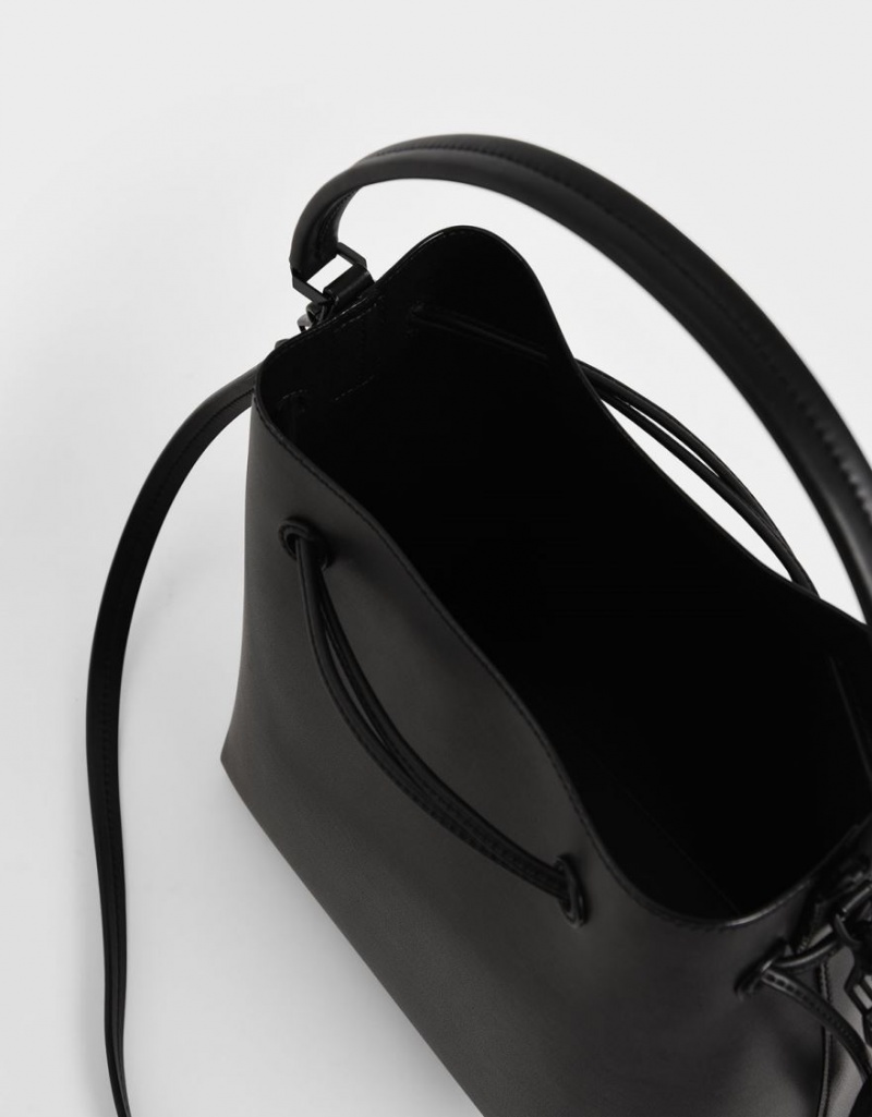 τσάντα hobo Charles And Keith Drawstring μαυρα | 01786-LKXA