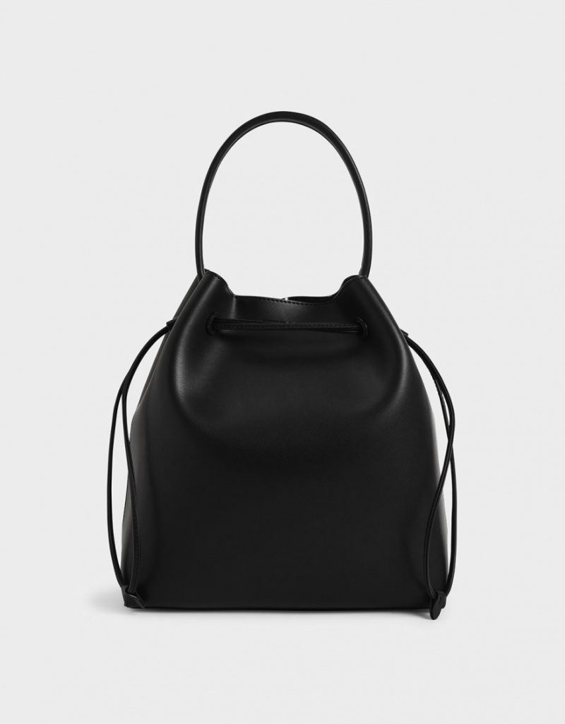 τσάντα hobo Charles And Keith Drawstring μαυρα | 01786-LKXA