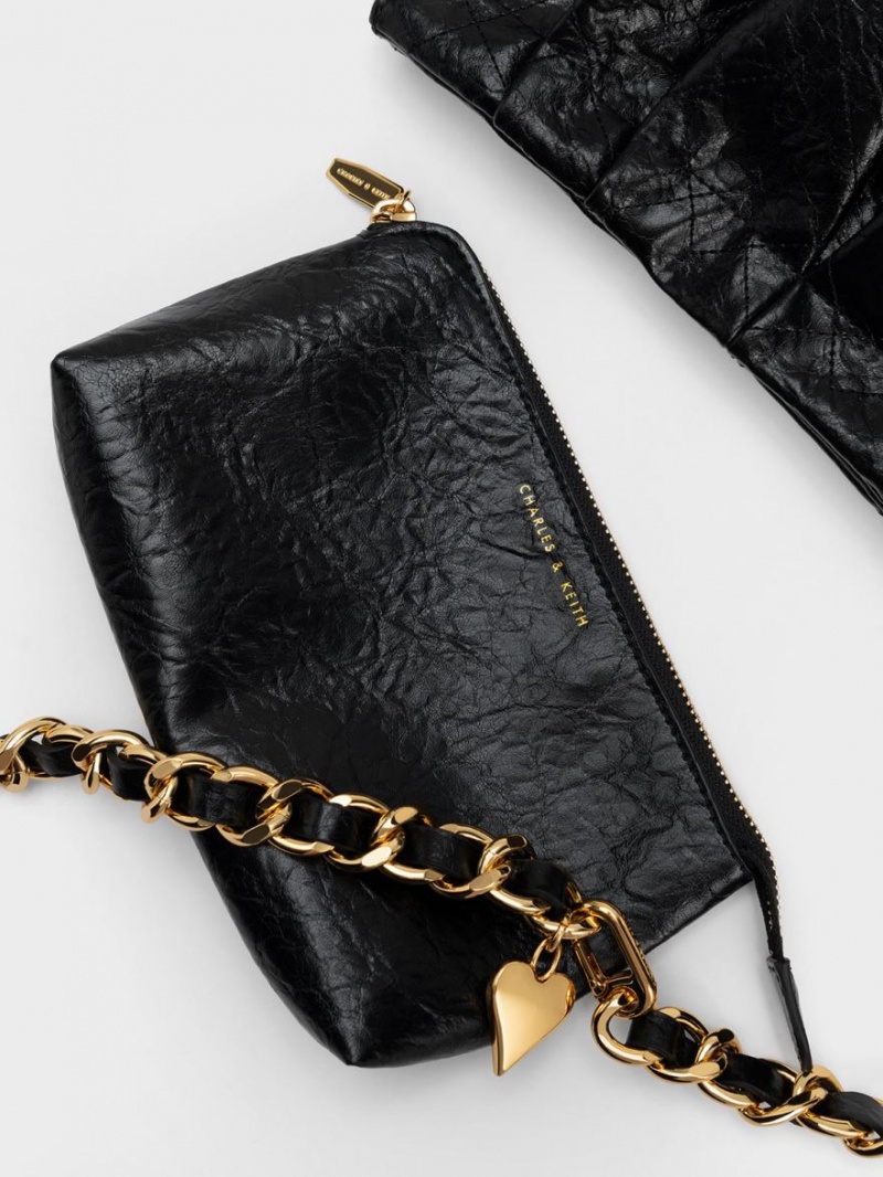 τσάντα hobo Charles And Keith Duo Double Chain μαυρα | 39862-KIMB