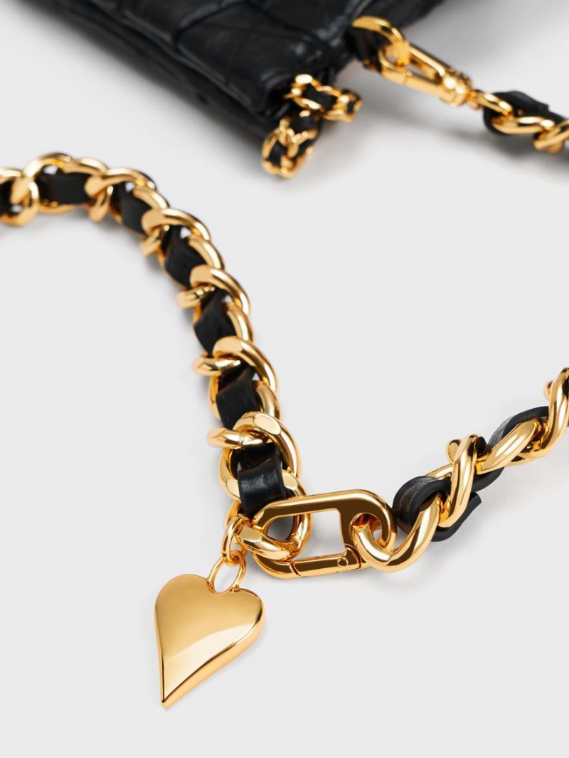 τσάντα hobo Charles And Keith Duo Double Chain μαυρα | 39862-KIMB