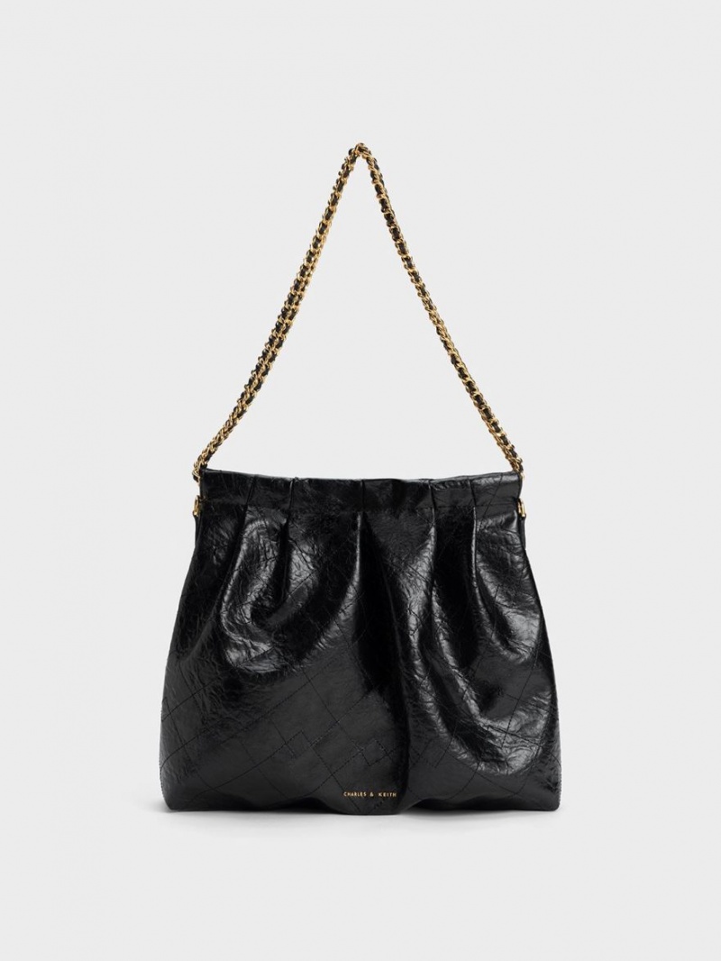 τσάντα hobo Charles And Keith Duo Double Chain μαυρα | 39862-KIMB
