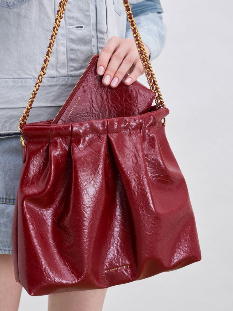 τσάντα hobo Charles And Keith Duo Double Chain μπορντο | 28647-HYWL