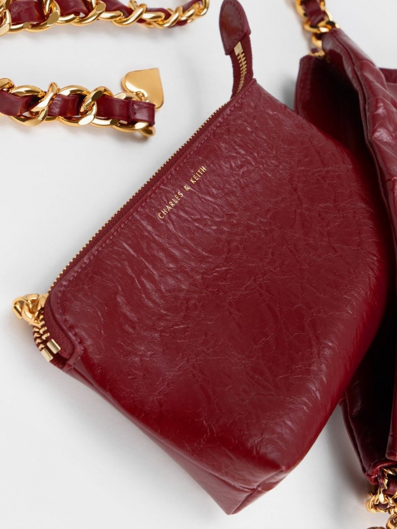 τσάντα hobo Charles And Keith Duo Double Chain μπορντο | 28647-HYWL