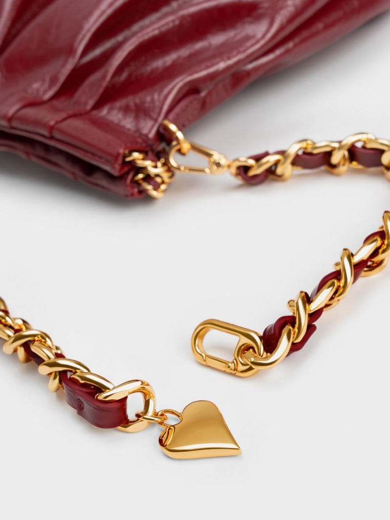 τσάντα hobo Charles And Keith Duo Double Chain μπορντο | 28647-HYWL