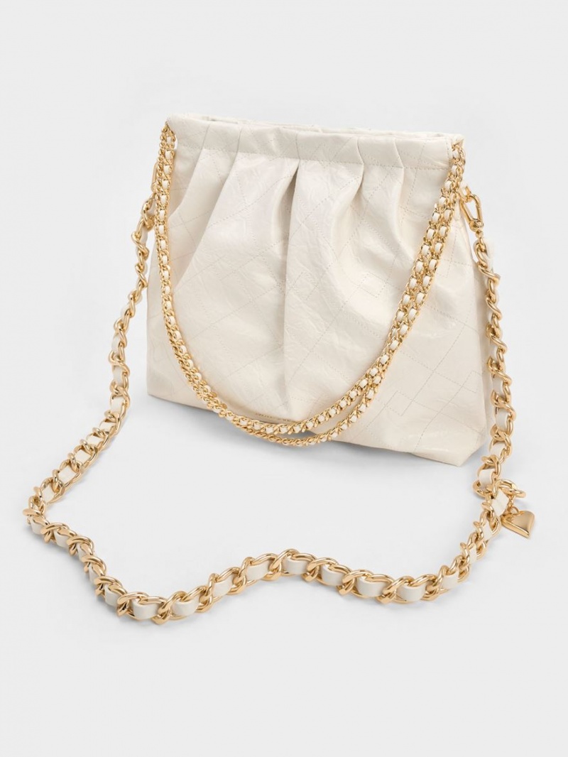 τσάντα hobo Charles And Keith Duo Double Chain κρέμα | 07869-CFUI
