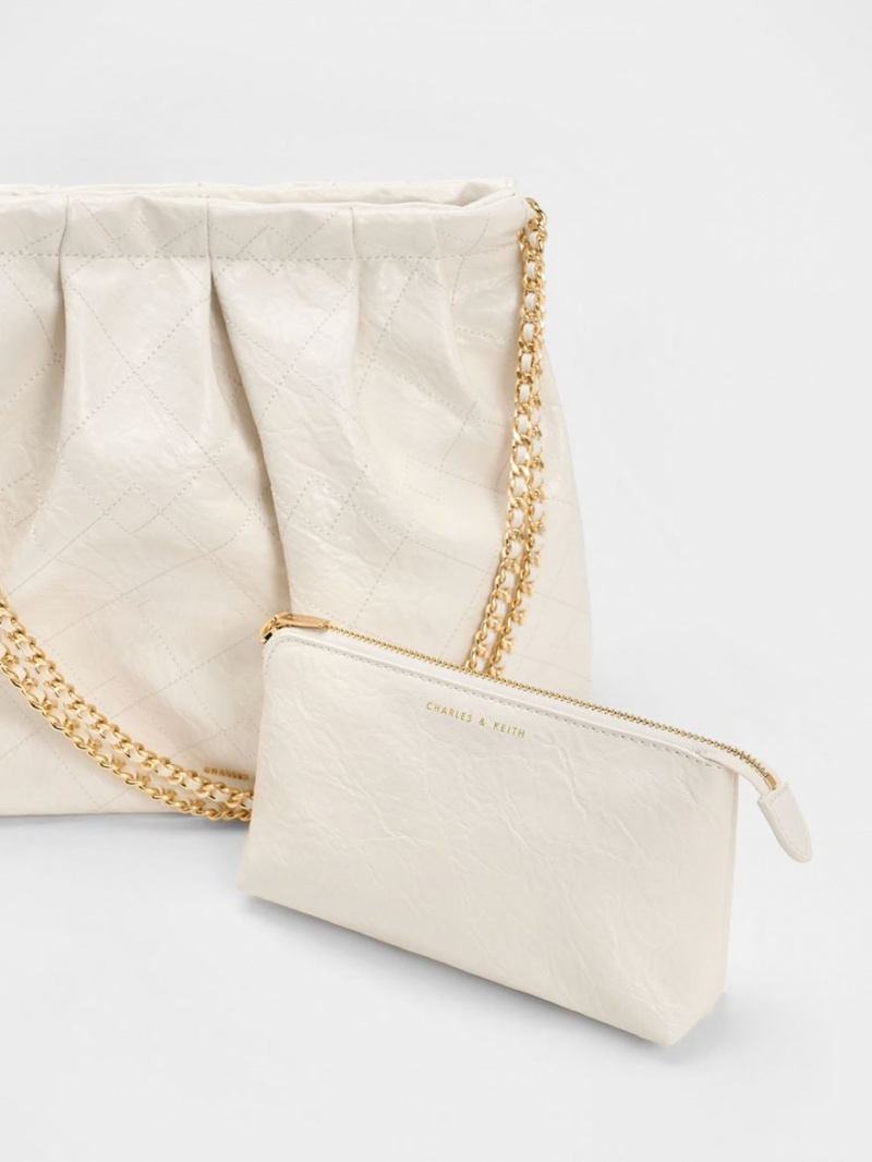 τσάντα hobo Charles And Keith Duo Double Chain κρέμα | 07869-CFUI