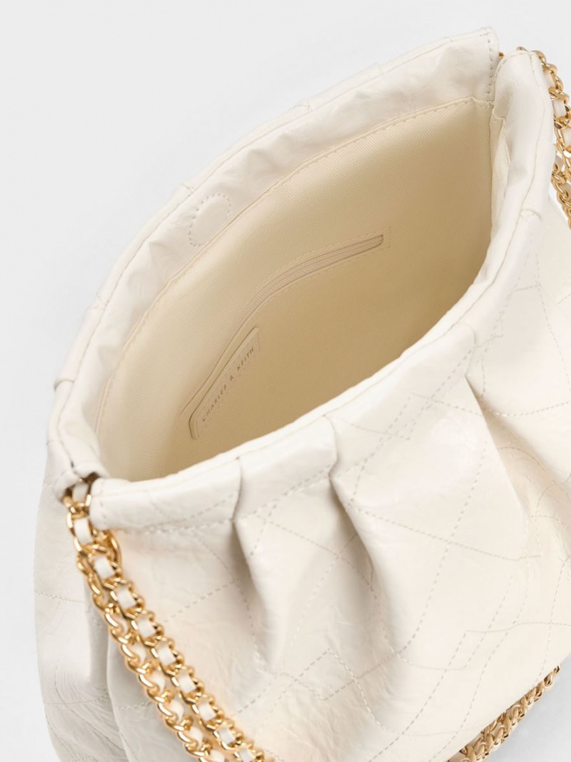 τσάντα hobo Charles And Keith Duo Double Chain κρέμα | 07869-CFUI