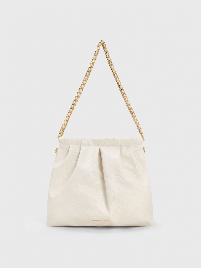 τσάντα hobo Charles And Keith Duo Double Chain κρέμα | 07869-CFUI