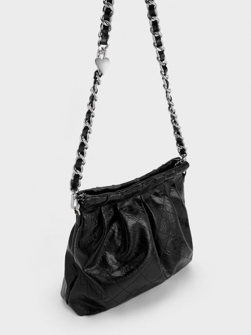 τσάντα hobo Charles And Keith Duo Double Chain μαυρα | 46782-YFDC