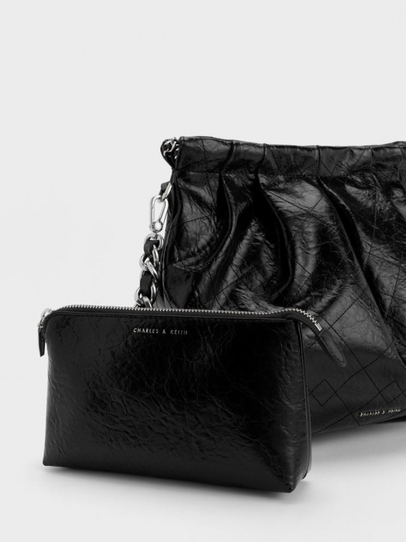 τσάντα hobo Charles And Keith Duo Double Chain μαυρα | 46782-YFDC