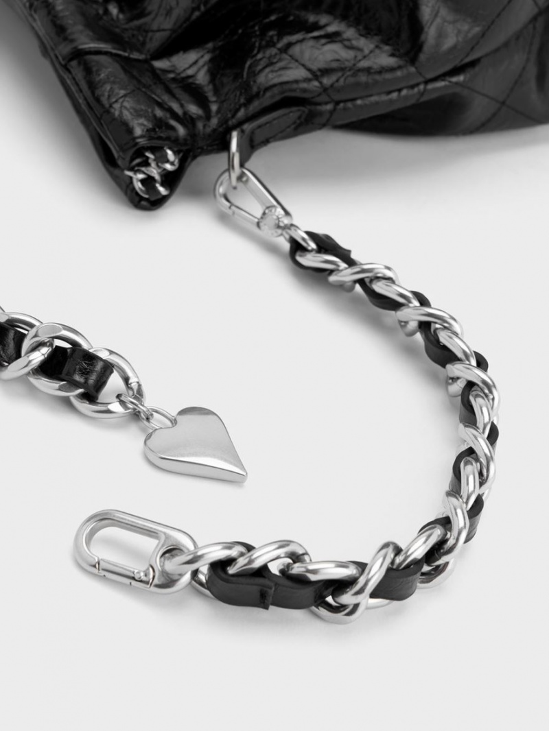 τσάντα hobo Charles And Keith Duo Double Chain μαυρα | 46782-YFDC
