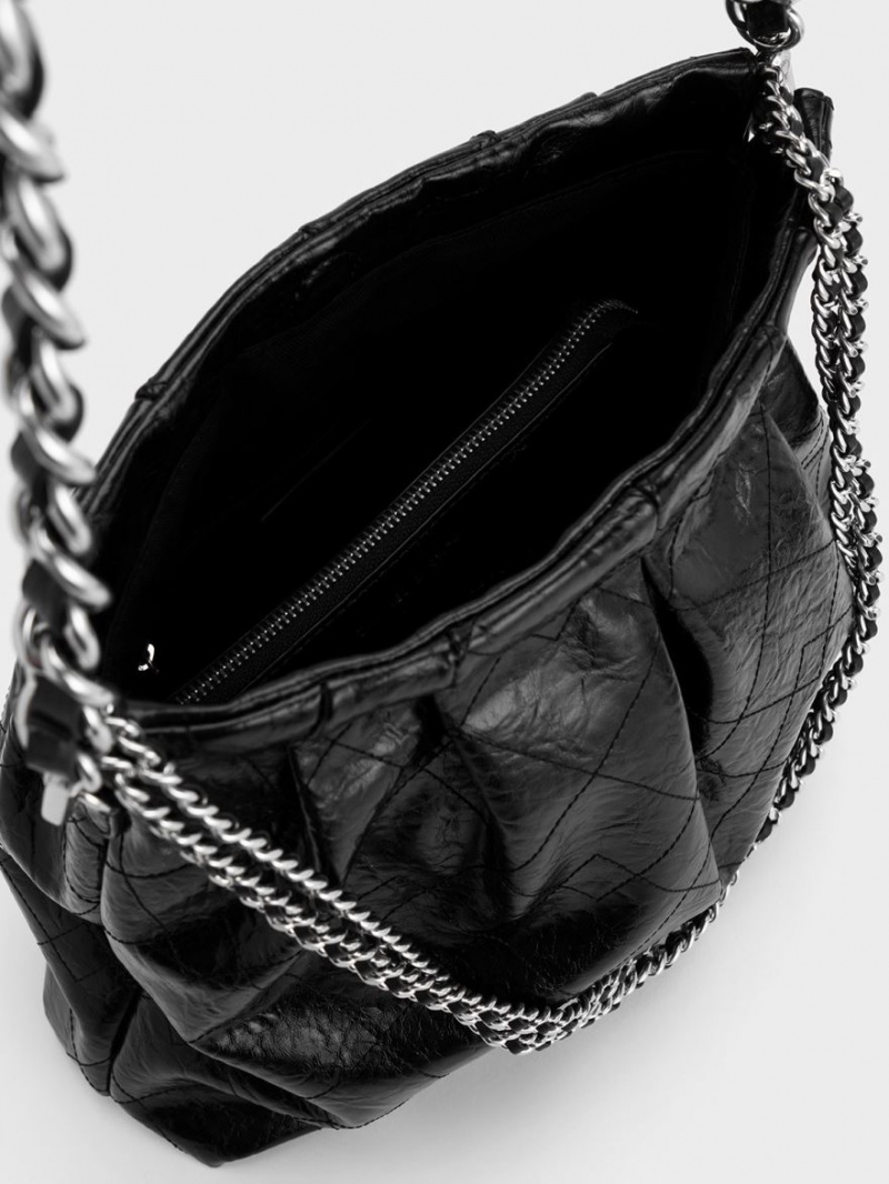 τσάντα hobo Charles And Keith Duo Double Chain μαυρα | 46782-YFDC
