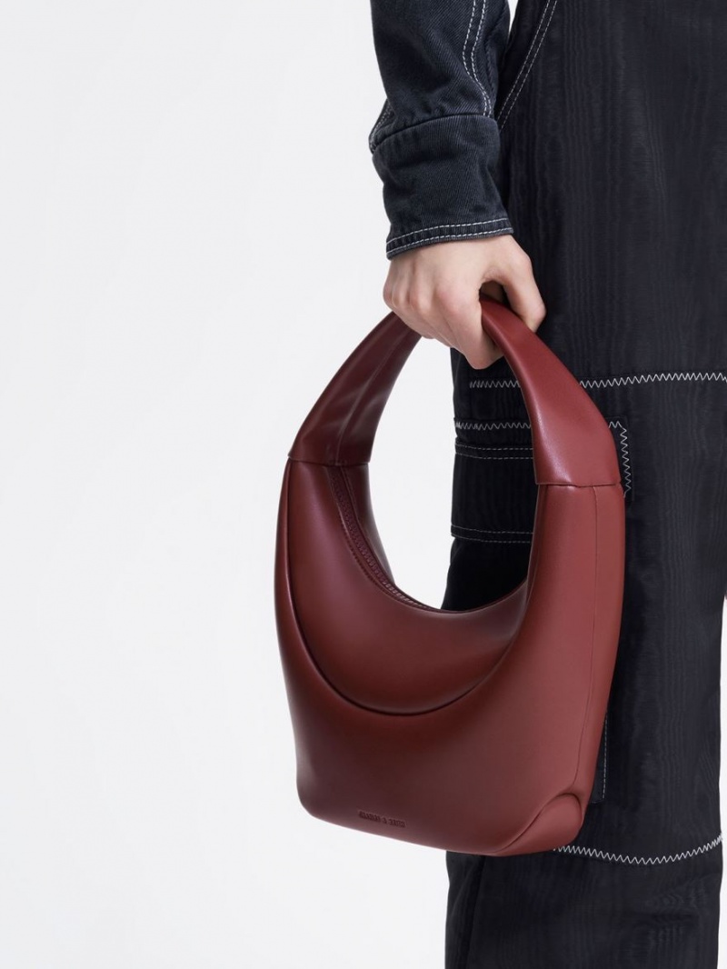 τσάντα hobo Charles And Keith Elongated Curved κοκκινα | 12943-FGAB