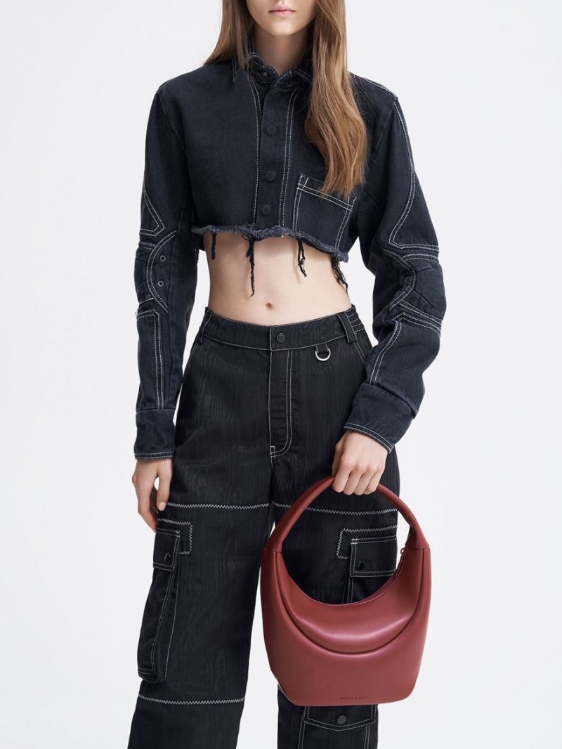 τσάντα hobo Charles And Keith Elongated Curved κοκκινα | 12943-FGAB