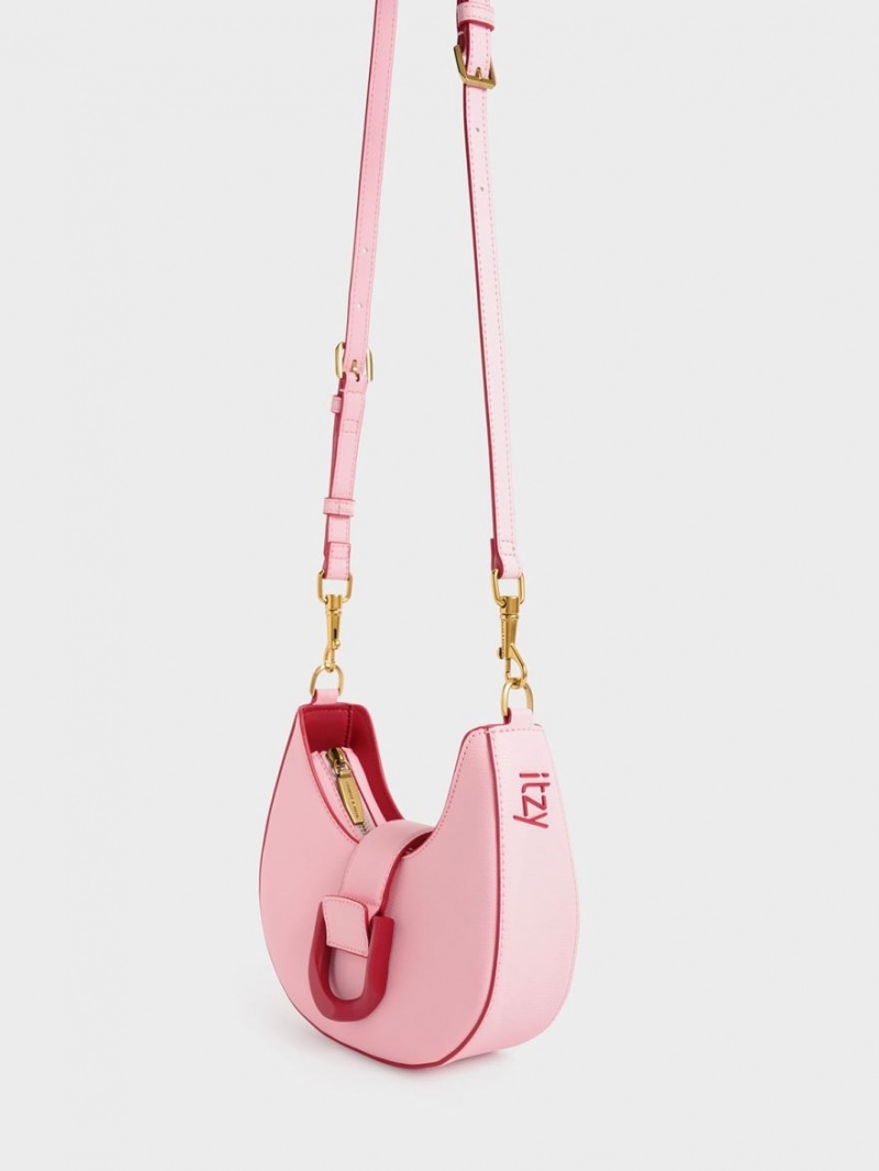 τσάντα hobo Charles And Keith Gabine Belted ροζ | 47608-EKHU