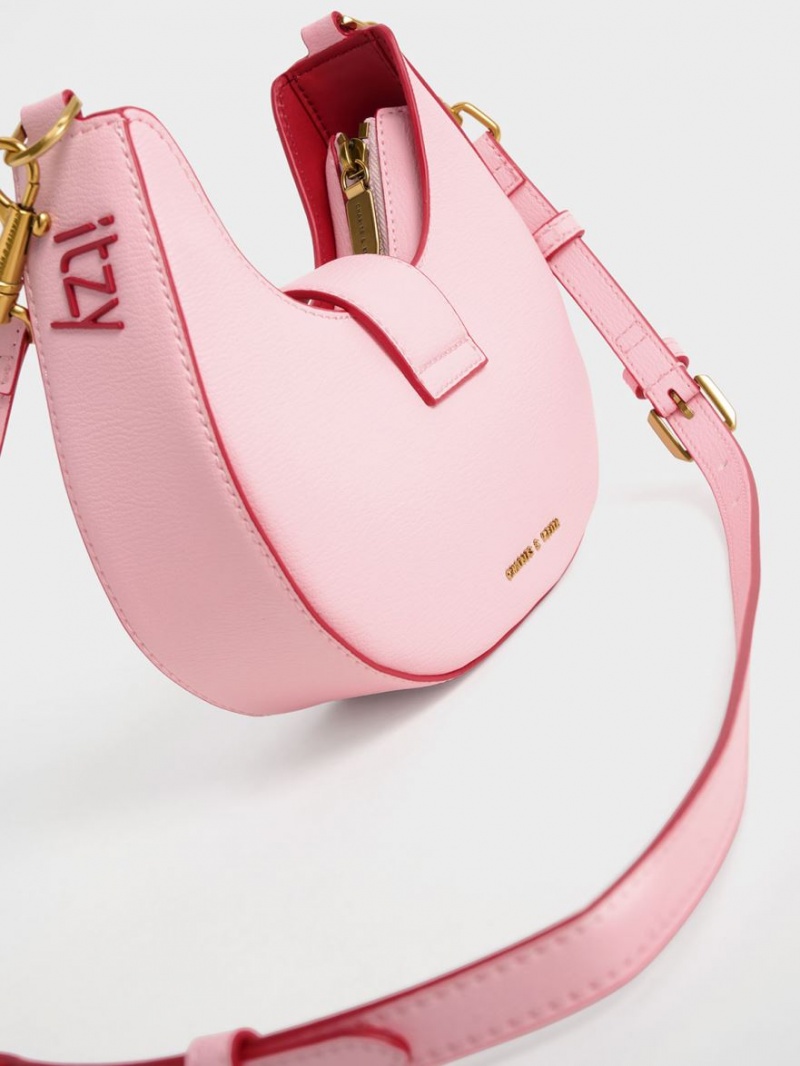 τσάντα hobo Charles And Keith Gabine Belted ροζ | 47608-EKHU