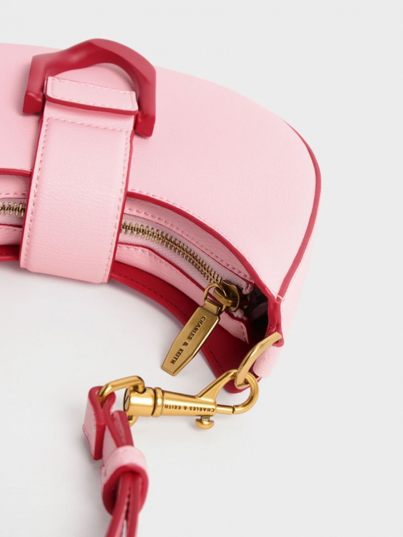 τσάντα hobo Charles And Keith Gabine Belted ροζ | 47608-EKHU