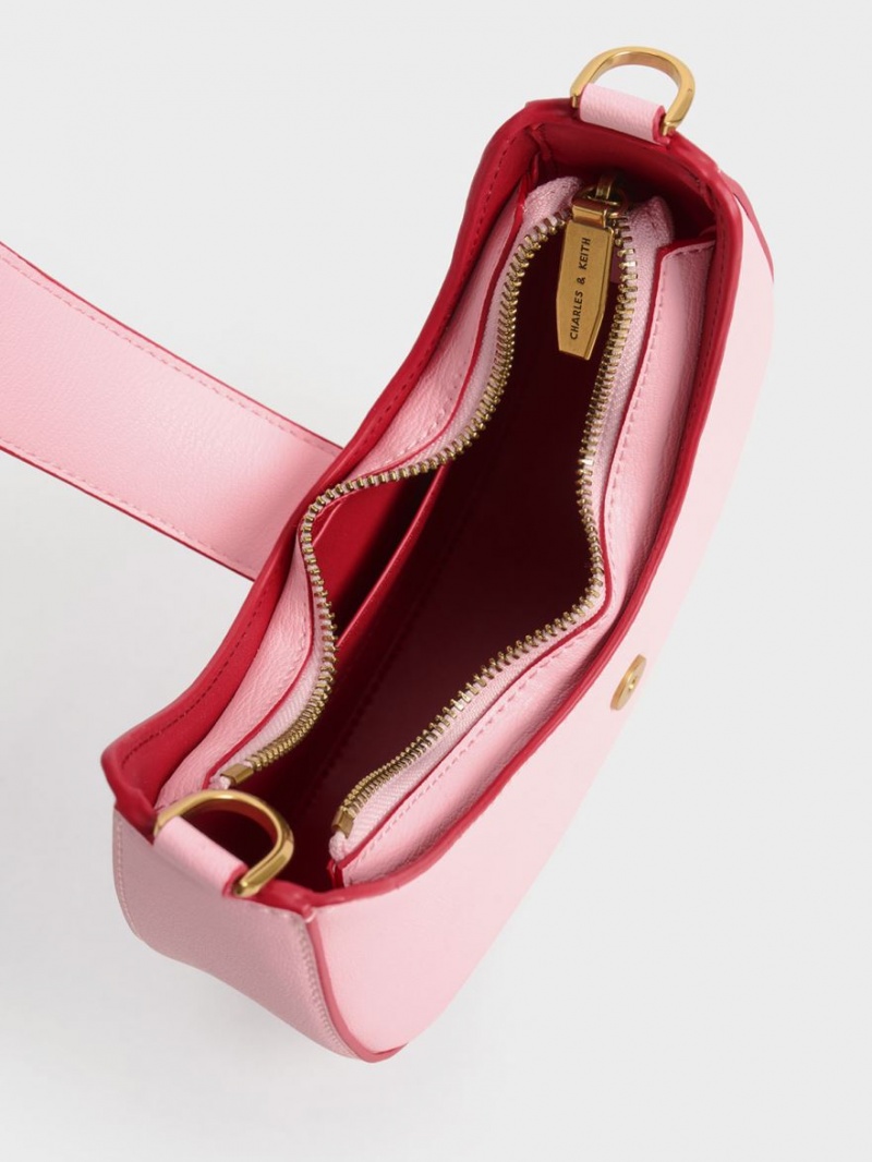 τσάντα hobo Charles And Keith Gabine Belted ροζ | 47608-EKHU
