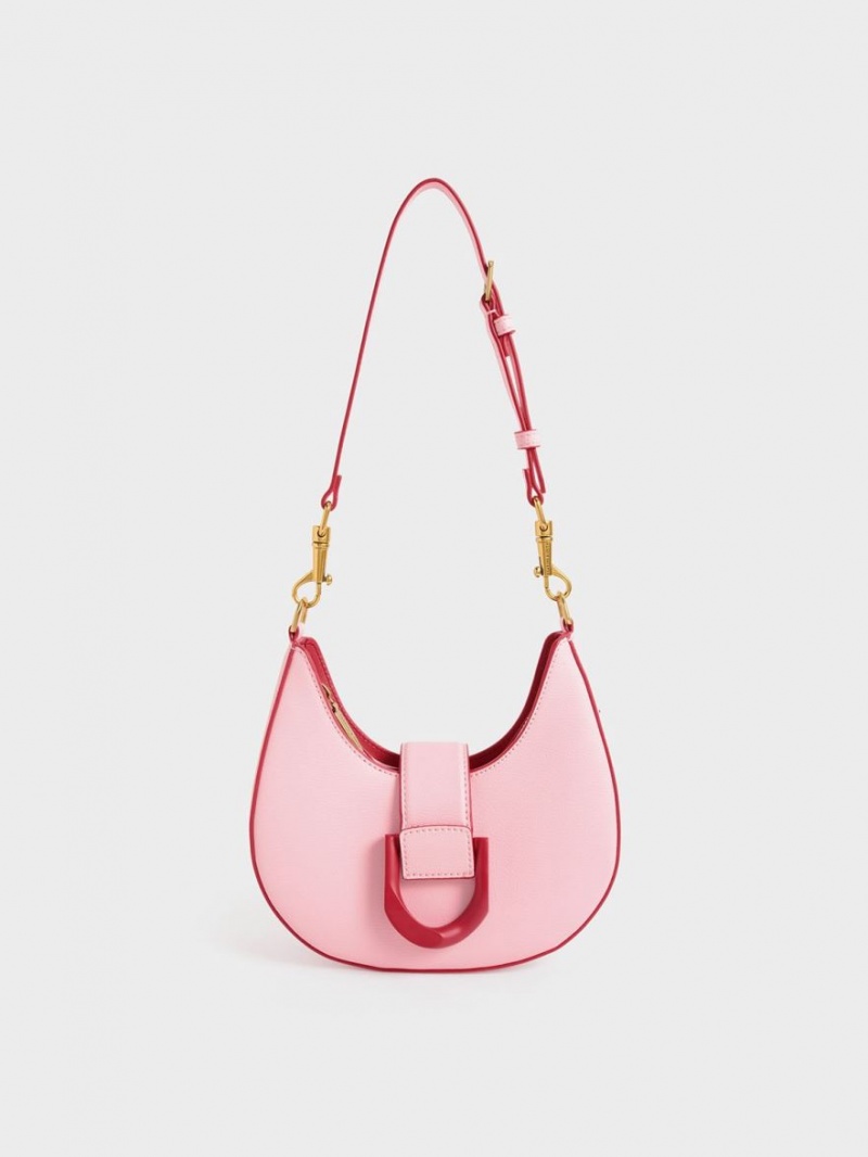 τσάντα hobo Charles And Keith Gabine Belted ροζ | 47608-EKHU