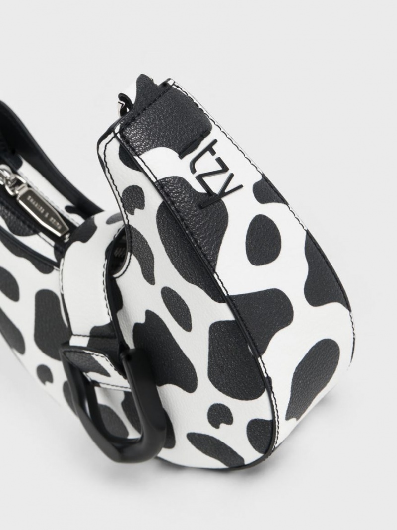 τσάντα hobo Charles And Keith Gabine Belted μαυρα ασπρα | 72568-NGFE