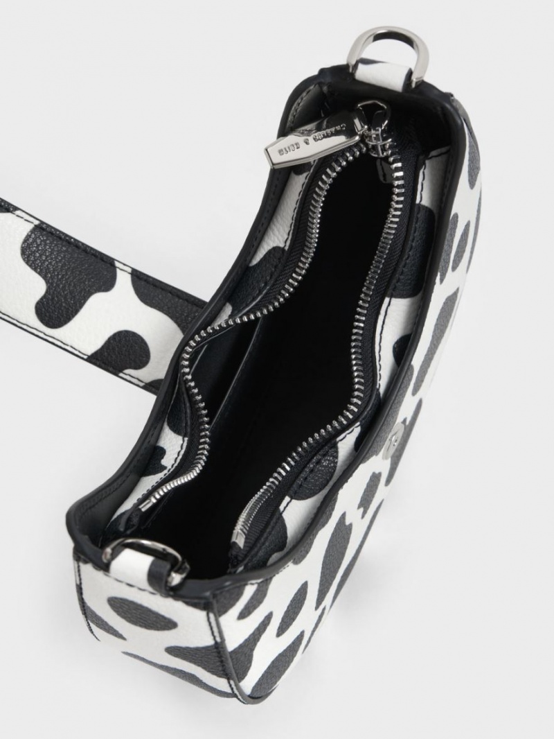 τσάντα hobo Charles And Keith Gabine Belted μαυρα ασπρα | 72568-NGFE