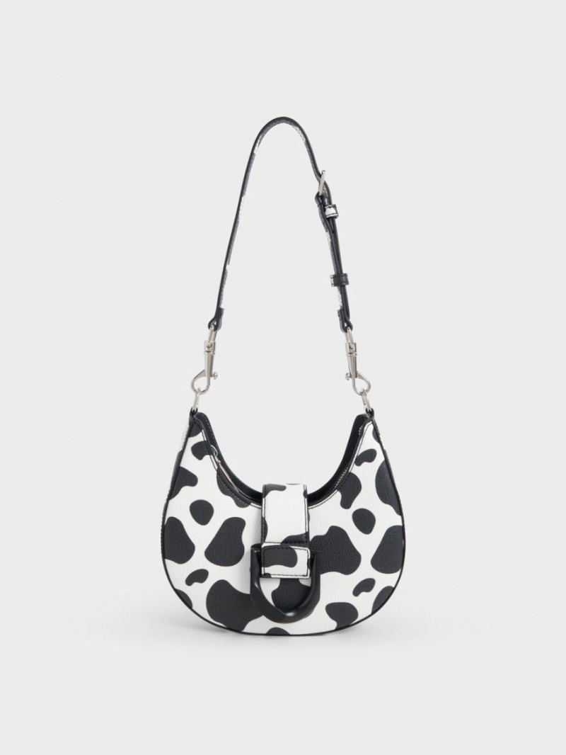τσάντα hobo Charles And Keith Gabine Belted μαυρα ασπρα | 72568-NGFE
