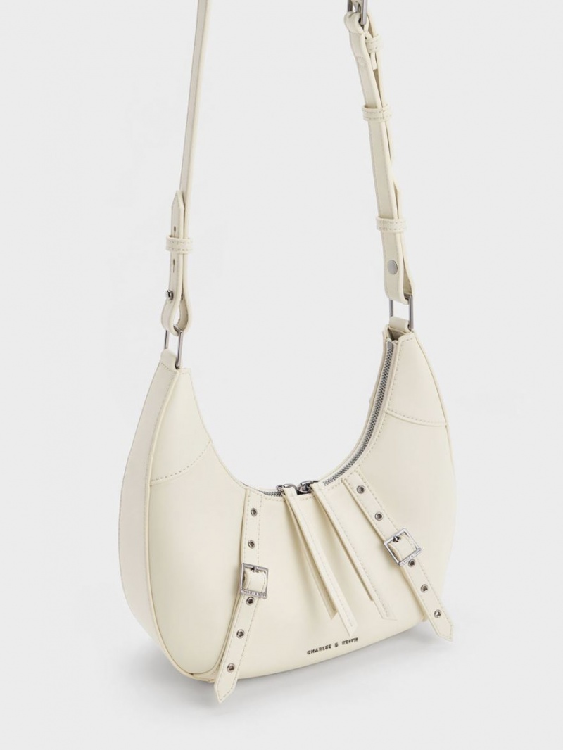 τσάντα hobo Charles And Keith Grommet Crescent ασπρα | 58362-AYMT