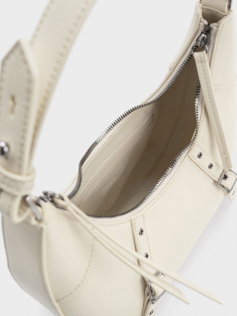 τσάντα hobo Charles And Keith Grommet Crescent ασπρα | 58362-AYMT