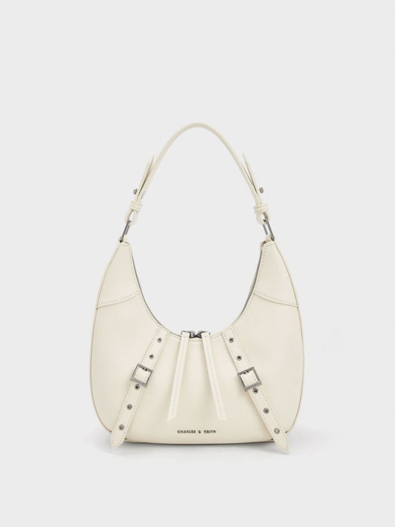 τσάντα hobo Charles And Keith Grommet Crescent ασπρα | 58362-AYMT