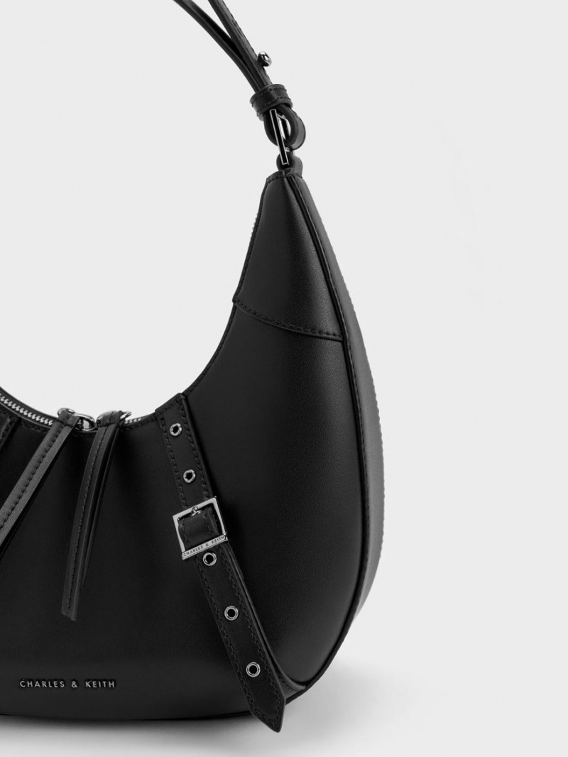 τσάντα hobo Charles And Keith Grommet Crescent μαυρα | 47215-USGA