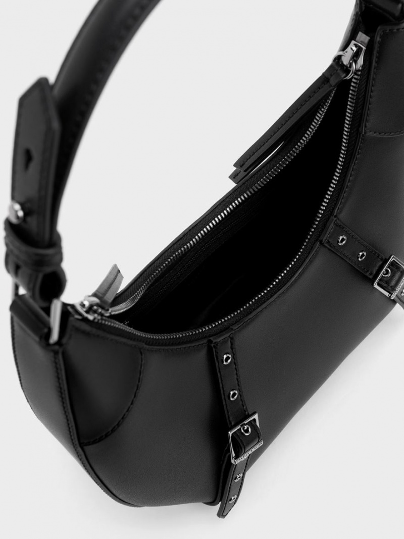 τσάντα hobo Charles And Keith Grommet Crescent μαυρα | 47215-USGA