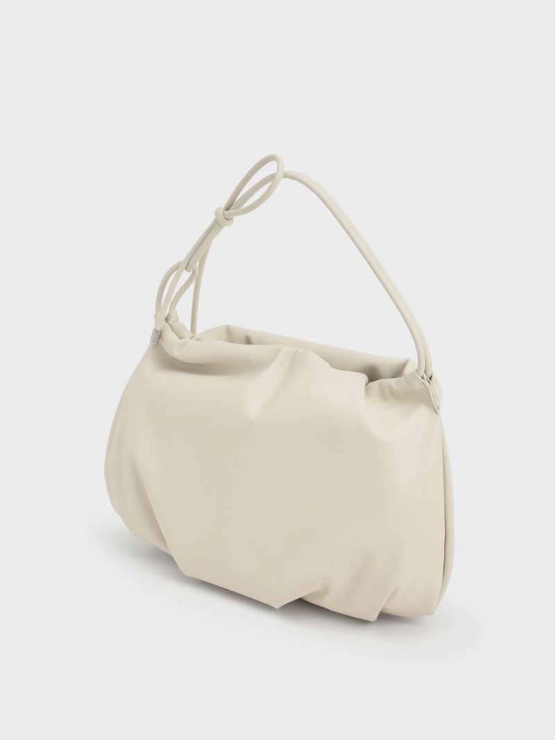 τσάντα hobo Charles And Keith Knotted Handle ασπρα | 29740-GNDC
