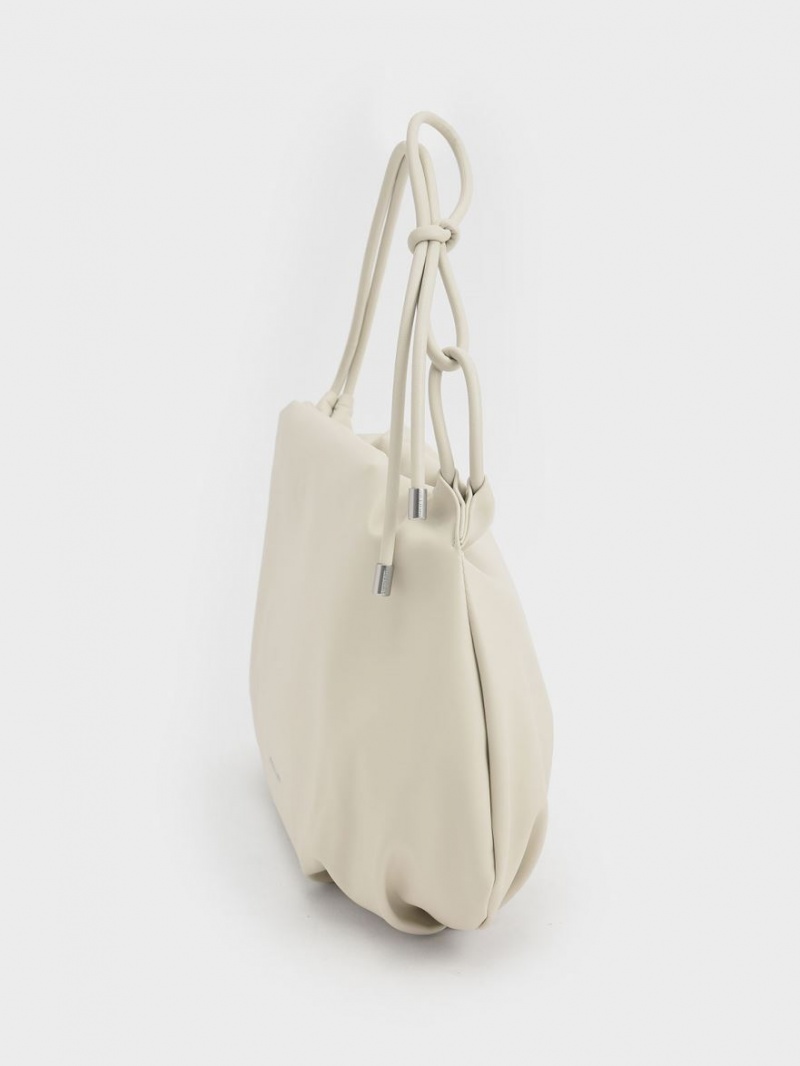 τσάντα hobo Charles And Keith Knotted Handle ασπρα | 29740-GNDC