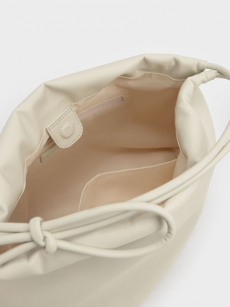 τσάντα hobo Charles And Keith Knotted Handle ασπρα | 29740-GNDC