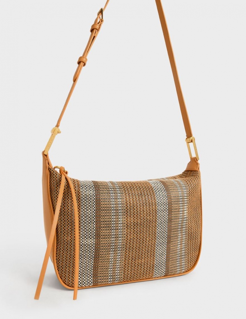 τσάντα hobo Charles And Keith Koa Large Woven πορτοκαλι | 25694-WKSC
