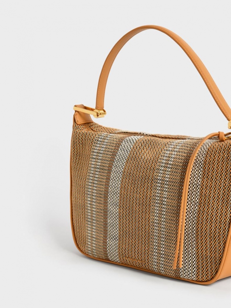 τσάντα hobo Charles And Keith Koa Large Woven πορτοκαλι | 25694-WKSC
