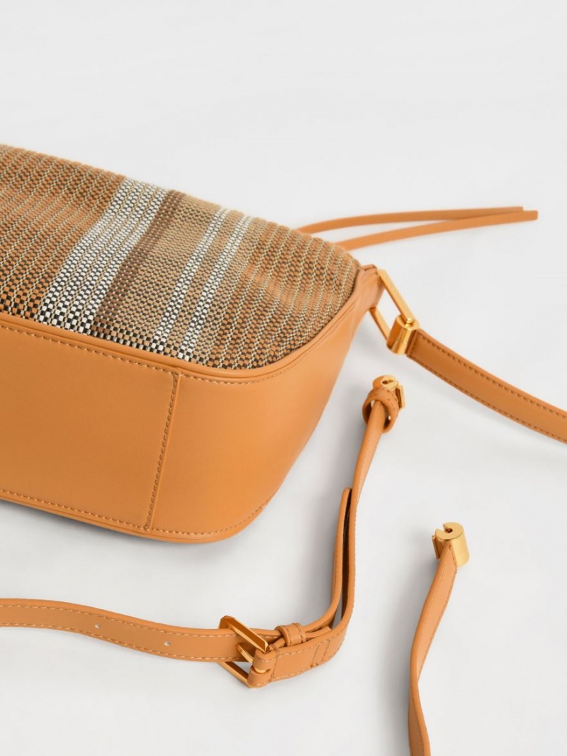 τσάντα hobo Charles And Keith Koa Large Woven πορτοκαλι | 25694-WKSC
