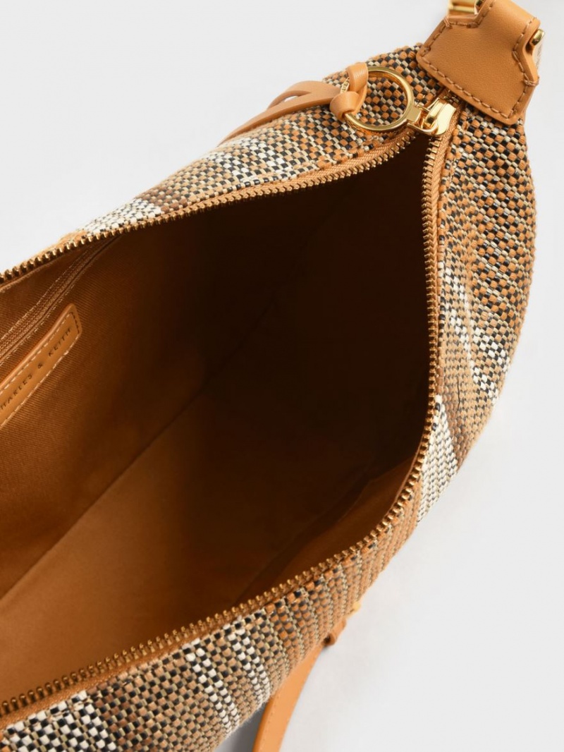 τσάντα hobo Charles And Keith Koa Large Woven πορτοκαλι | 25694-WKSC