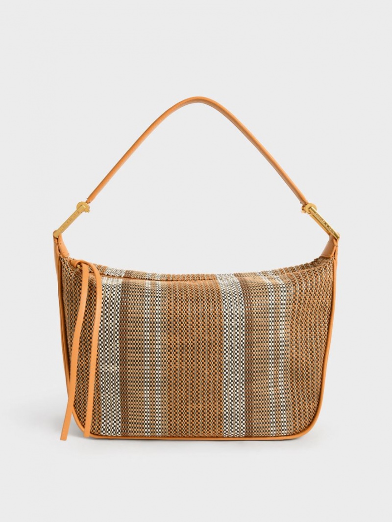 τσάντα hobo Charles And Keith Koa Large Woven πορτοκαλι | 25694-WKSC