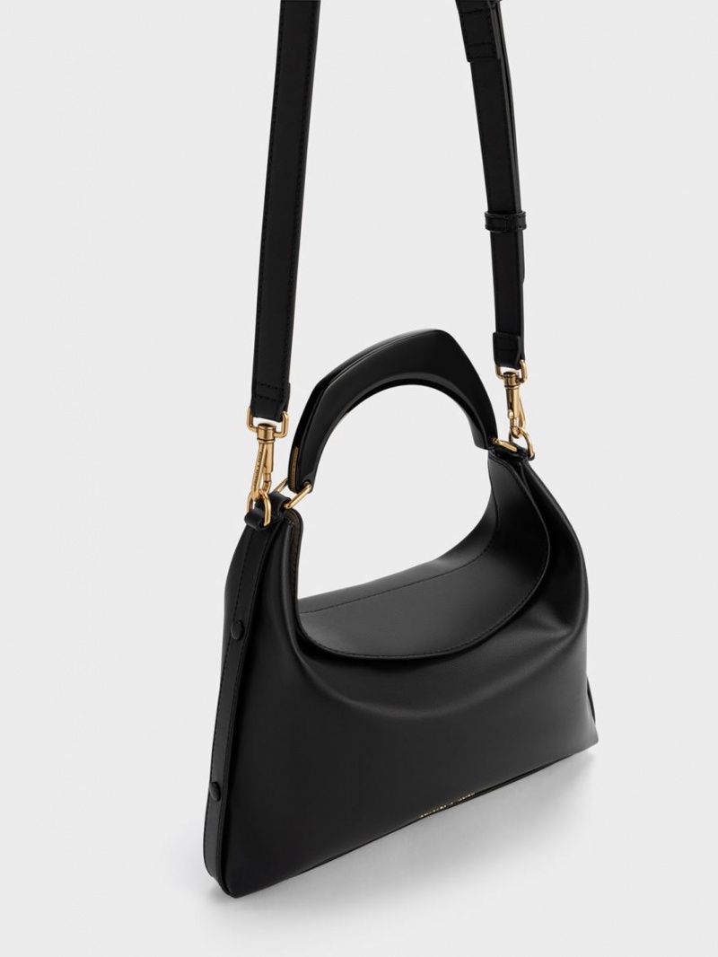 τσάντα hobo Charles And Keith Marlin Acrylic Handle μαυρα | 89174-UIYS
