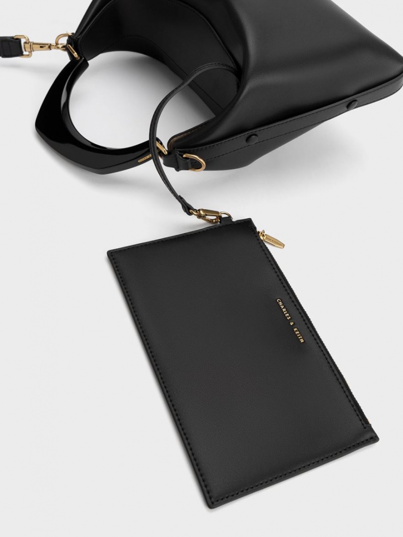 τσάντα hobo Charles And Keith Marlin Acrylic Handle μαυρα | 89174-UIYS