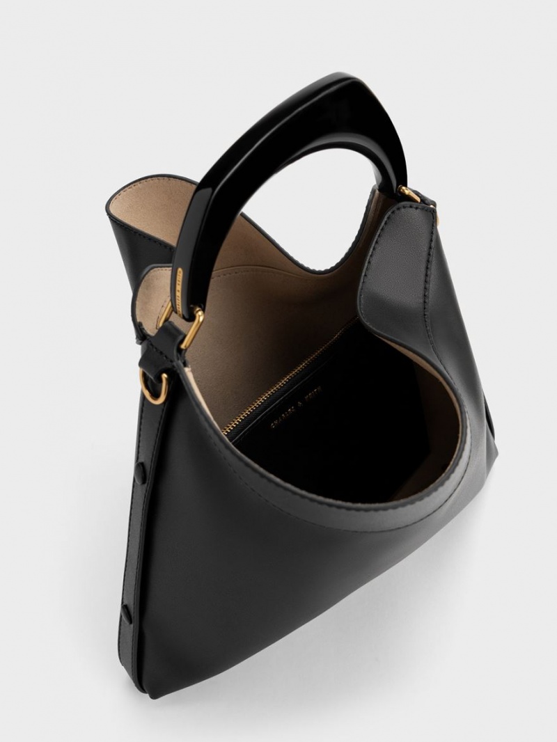 τσάντα hobo Charles And Keith Marlin Acrylic Handle μαυρα | 89174-UIYS