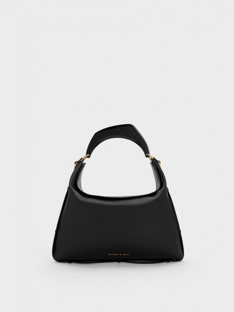 τσάντα hobo Charles And Keith Marlin Acrylic Handle μαυρα | 89174-UIYS