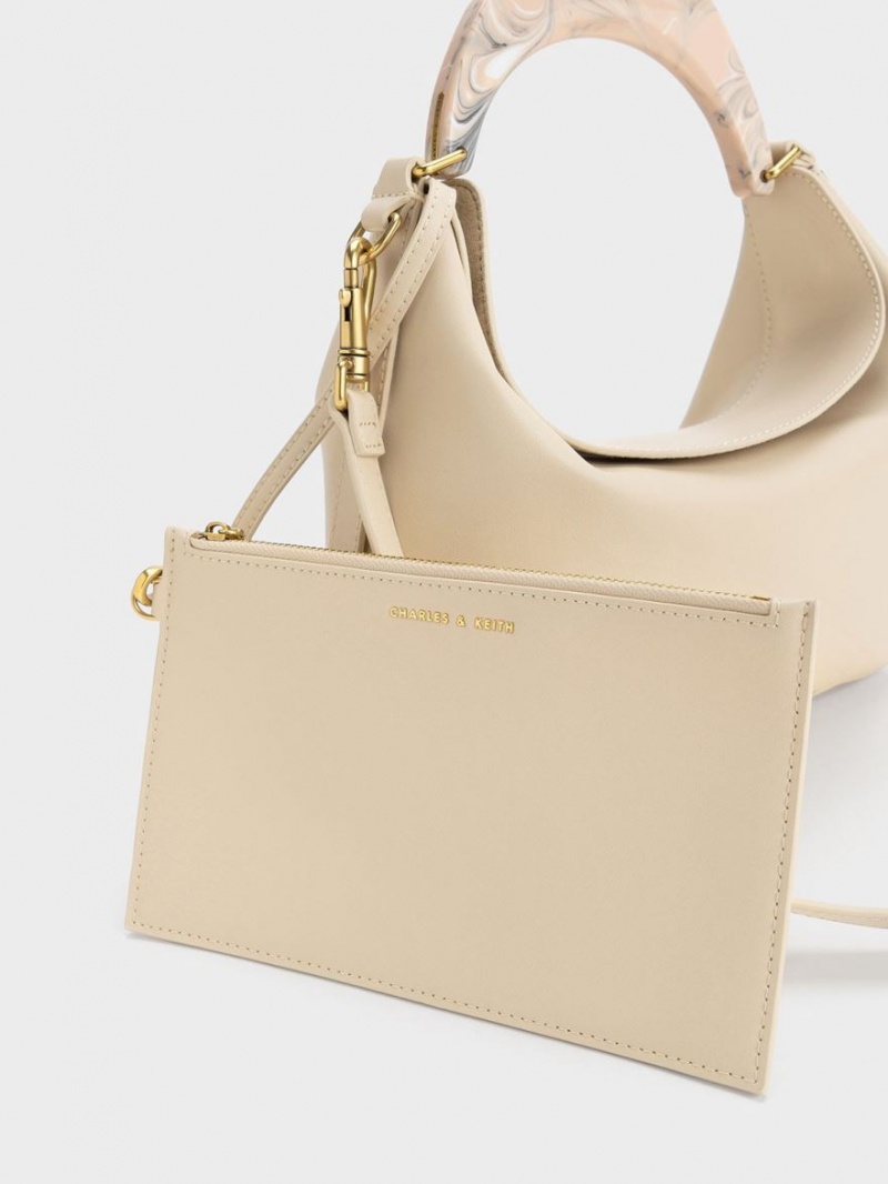 τσάντα hobo Charles And Keith Marlin Acrylic Handle Μπεζ | 10435-KSJV