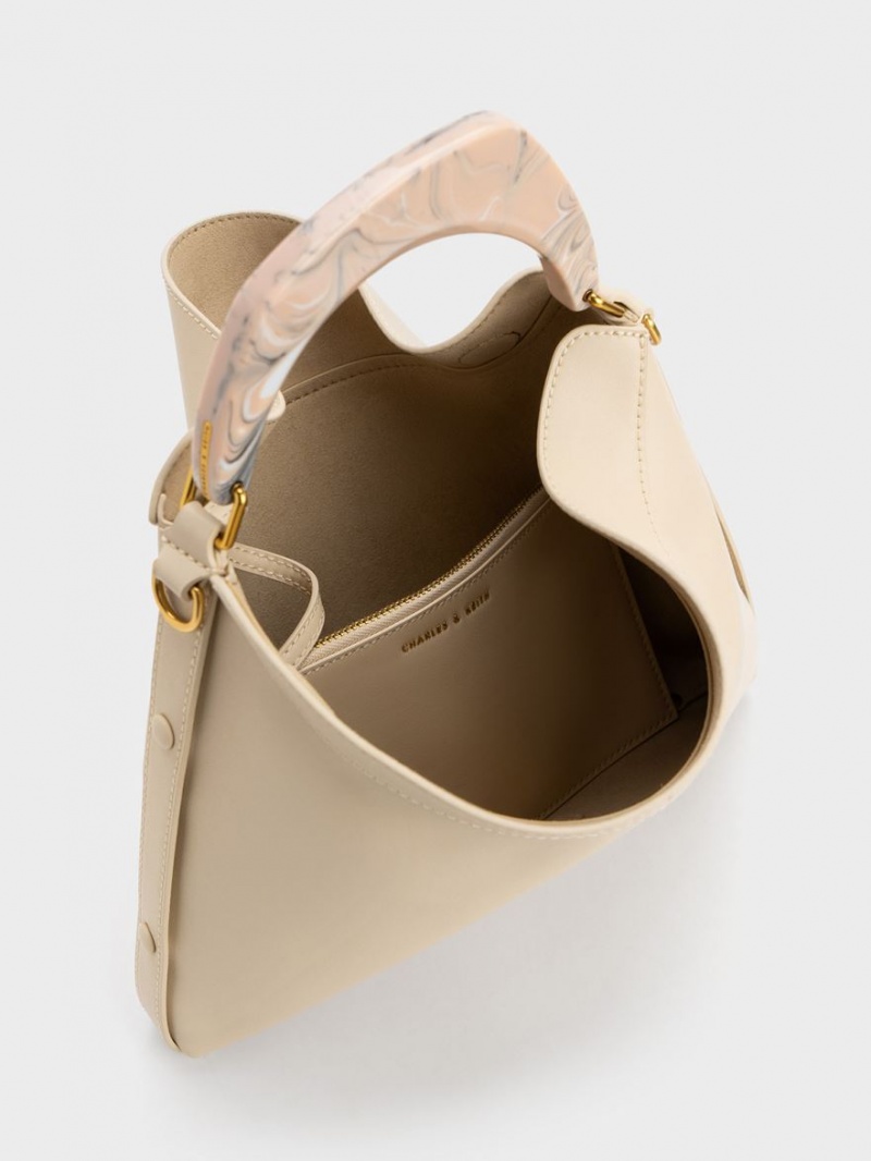 τσάντα hobo Charles And Keith Marlin Acrylic Handle Μπεζ | 10435-KSJV
