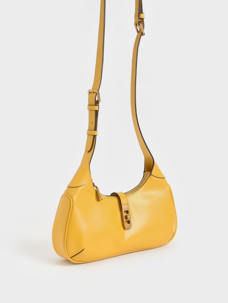 τσάντα hobo Charles And Keith Metallic Accent κίτρινα | 97251-TSWP