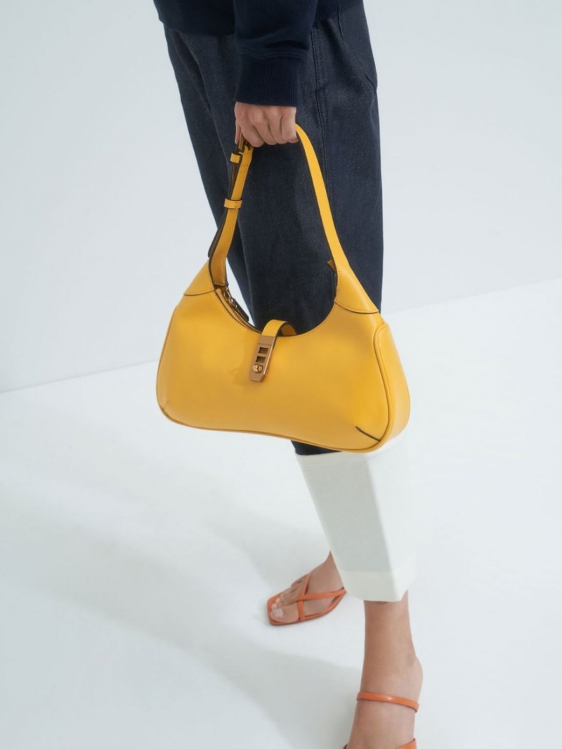 τσάντα hobo Charles And Keith Metallic Accent κίτρινα | 97251-TSWP