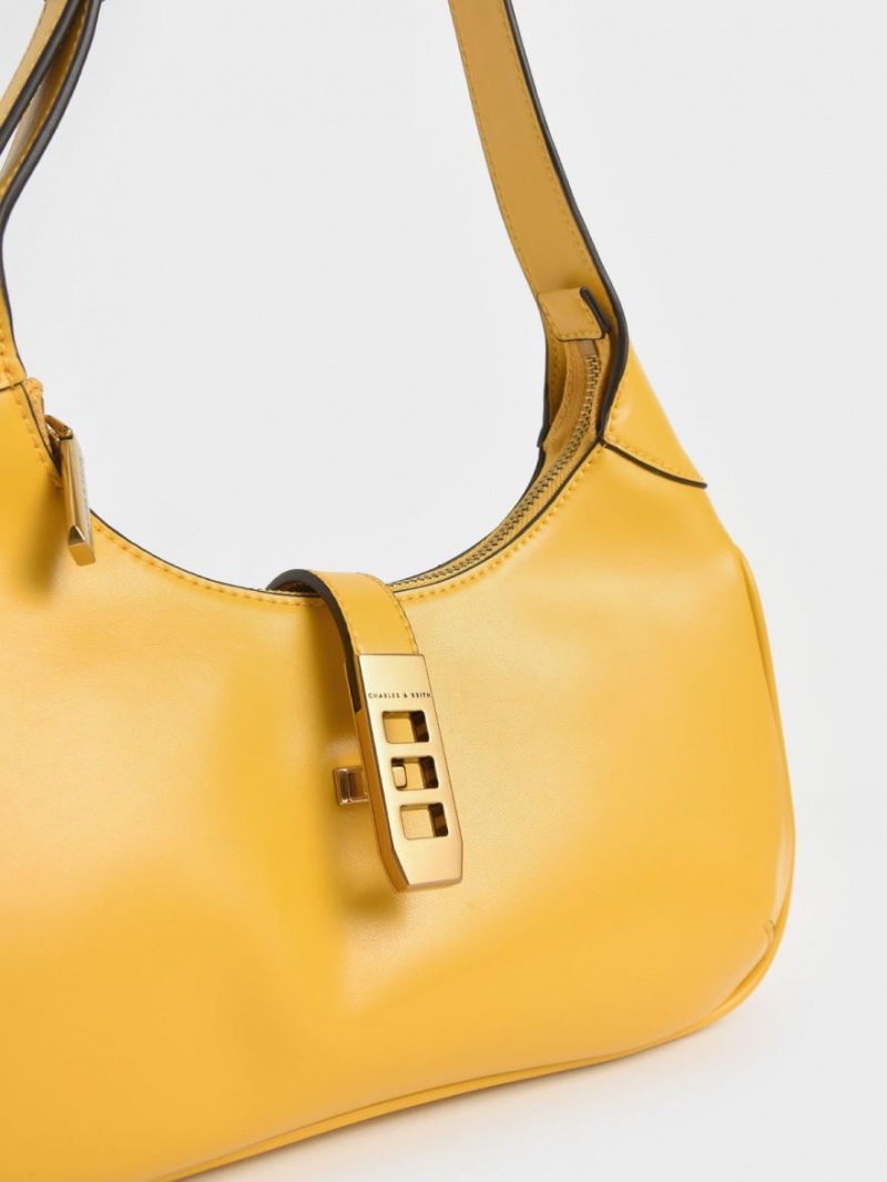 τσάντα hobo Charles And Keith Metallic Accent κίτρινα | 97251-TSWP