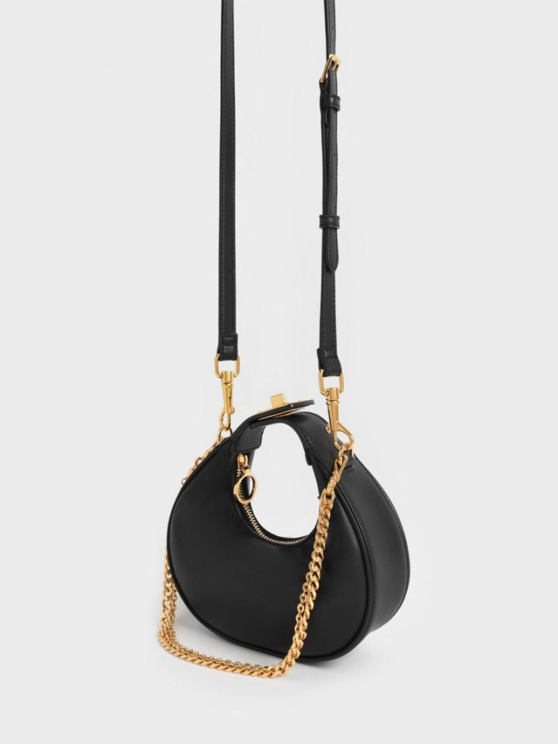 τσάντα hobo Charles And Keith Mini Crescent μαυρα | 53620-FRPT
