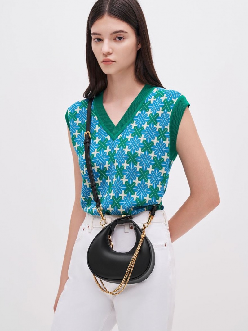 τσάντα hobo Charles And Keith Mini Crescent μαυρα | 53620-FRPT